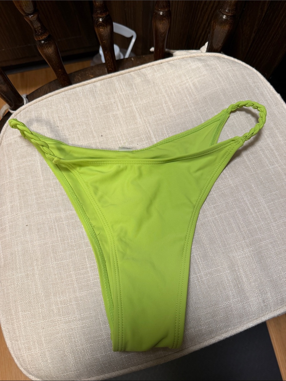 High-Cut Lime Green Bikini Bottom with Braided Side Straps